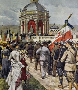 Eröffnung des IV. Schießwettbewerbs am Farnesina-Polygon, Rom, Italien, Illustration von Achille Beltrame aus La Domenica del Corriere, 25. Mai von Achille Beltrame