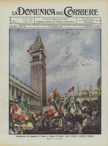 Einweihung des Glockenturms von S. Marco in Venedig am 25. April, Taubenflucht und Fahnenwehen