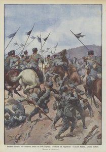Unfälle während eines taktischen Manövers in den Euganeischen Hügeln, Kavallerie des Lancieri Milano Regiments gegen Schützen von Achille Beltrame