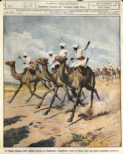 Einheimische Truppen aus der eritreischen Kolonie in Tripolitanien, Illustrator Achille Beltrame, aus La Domenica del Corriere, 25. Februar 1912