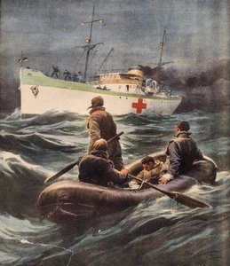 Italienisches Hospitalschiff rettet vier abgeschossene deutsche Flieger, Illustration von Achille Beltrame, 23. Februar von Achille Beltrame