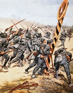 Italienische Soldaten überqueren die österreichische Grenze, Illustration von Achille Beltrame, Juni 1915