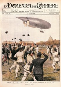 Flug des Luftschiffs, gesteuert von Crocco und Ricaldoni in Rom, am 31. Oktober von Achille Beltrame