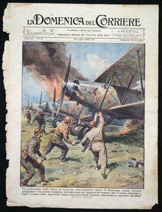 Japanischer Kommandounternehmen auf dem chinesischen Flughafen von Nanchang, Platte von Achille Beltrame aus der Zeitung La Domenica del Corriere, 31. Juli
