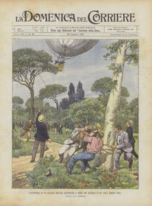 Das Abenteuer eines Militärballons, der gewaltsam im Garten einer Villa bei Rom festgehalten wird von Achille Beltrame