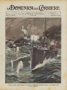 Die letzte Seeschlacht vor Port Arthur, die japanischen Torpedoboote greifen die russischen Torpedoboote an