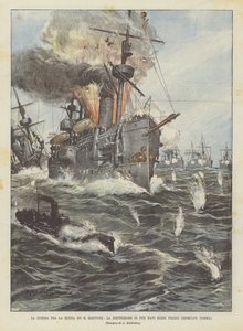 Der Krieg zwischen Russland und Japan, die Zerstörung von zwei russischen Schiffen bei Chemulpo (Korea) von Achille Beltrame