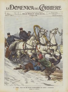 Die Troika des Zaren überfährt versehentlich drei Mädchen in St. Petersburg von Achille Beltrame