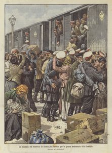 Die Einberufung der Reservisten in Russland, der Abmarsch in den Krieg wird von den Familien bekämpft von Achille Beltrame