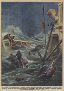 Die Stadt Kobe in Japan wurde teilweise von riesigen Wassersäulen verwüstet... von Achille Beltrame