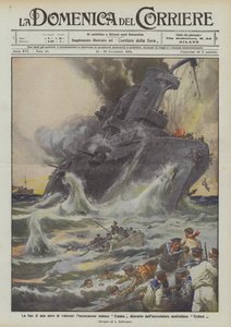 Das Ende eines tapferen Schiffes, der deutsche Kreuzer Emden von dem australischen Kreuzer Sydney zerstört von Achille Beltrame