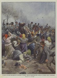 Die schwere Arbeitslosigkeitskrise in der Provinz Ferrara, Frauen verhindern die Kavallerie von Achille Beltrame