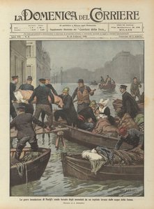 Die schwere Überschwemmung in Paris, erzwungene Evakuierung der Kranken aus einem vom Wasser der Seine überfluteten Krankenhaus von Achille Beltrame