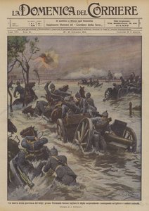 Die neue Kriegswaffe der Belgier, bei Termonde wurden die Deiche durchtrennt von Achille Beltrame