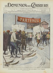 Die erste italienische Wintertourismus-Karawane auf dem Splügenpass, nationale Skirennen in Madesimo