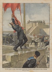 Der Militäraufstand in Russland, ein Offizier wird von den Rebellen getötet, während er die rote Fahne herunterreißt von Achille Beltrame