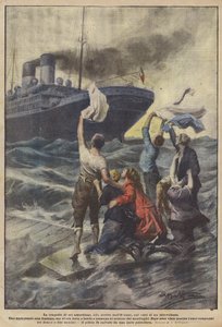 Die Tragödie von sechs Amerikanern, die im Ozean auf den Überresten eines Wasserflugzeugs treiben von Achille Beltrame
