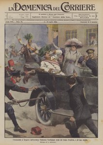 Die Ermordung des Erzherzogs Franz Ferdinand, Thronfolger von Österreich, und seiner Frau in Sarajevo