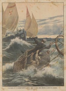 Das Abenteuer von drei Aeronauten, die von Rom aus starteten, ins offene Adriatische Meer stürzten und von Fischern gerettet wurden