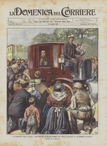 Die Errungenschaften der Zivilisation, der Erzbischof von Mailand macht eine Pastoralvisite in einem Elektroauto