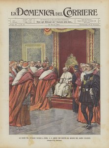 Die Feierlichkeiten zum päpstlichen Jubiläum in Rom, Papst Leo XIII. erhält die Glückwünsche des Heiligen Kollegiums von Achille Beltrame