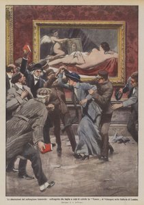 Die Abweichungen des Frauenwahlrechts, Suffragette schneidet die Venus mit einem Messer