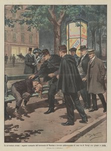 Die seltsamen Abenteuer, ein Junge, der dem Erdbeben von Messina entkam und schlafend auf einer Straße gefunden wurde von Achille Beltrame