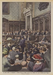 Die berühmten Fälle, der dramatische und theatralische Prozess in Paris gegen Madame Caillaux, die ihren Mann tötete von Achille Beltrame