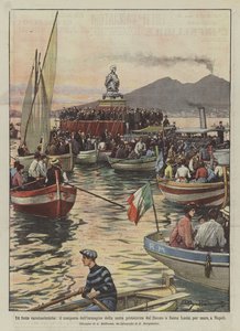Die charakteristischen Feste, der Transport des Bildes der Schutzheiligen vom Dom zu Santa von Achille Beltrame