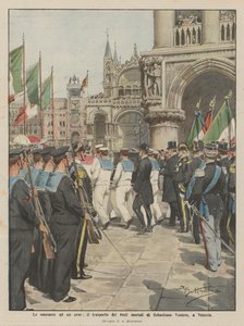 Die Ehrungen für einen Helden, der Transport der sterblichen Überreste von Sebastiano Veniero nach Venedig von Achille Beltrame