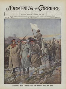 Die Friedensverhandlungen zwischen den Kriegsparteien, die Ankunft eines türkischen Parlamentärs im bulgarischen Lager von Achille Beltrame