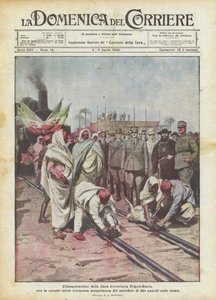 Die Einweihung der Eisenbahnlinie Tripolis-Zuara mit der charakteristischen muslimischen Zeremonie von Achille Beltrame