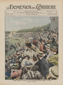 Der triumphale Einzug der Sieger des Peking-Paris-Raids in die Arena von Mailand am 16. dieses Monats
