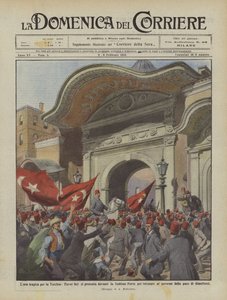 Die tragische Stunde für die Türkei, Enver Bey erscheint vor der Hohen Pforte, um zu drohen von Achille Beltrame