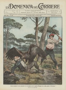 Heftiger Kampf zwischen einem Fischer und einem Adler, der ihn plötzlich im Pinienwald von Ravenna angreift von Achille Beltrame