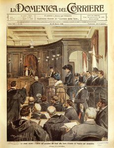 Maria Tarnowska vor Gericht in Venedig, von Achille Beltrame, Illustration, Illustrator Achille Beltrame (1871-1945), aus La Domenica del Corriere