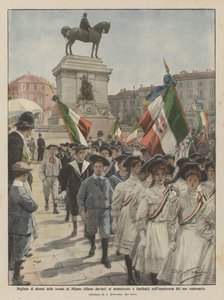 Tausende von Schülern aus Mailand marschieren vor dem Garibaldi-Denkmal