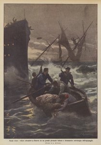 Trauriges Weihnachten, Segelschiff in Genua von einem großen deutschen Dampfer versenkt und dramatische Rettung der Besatzung von Achille Beltrame