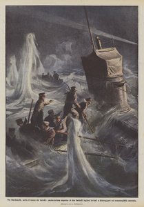 In den Dardanellen, unter türkischem Feuer, eine äußerst gewagte Unternehmung zweier englischer Boote