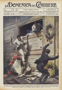 Auf dem Friedhof von Portici (Neapel), zwei Carabinieri, um einen Erpresser zu überraschen, der kommen sollte von Achille Beltrame
