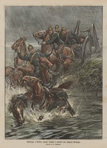 Unwetter in Berlin, Pferde, Artilleristen und Kanonen ertrinken im Schlamm von Achille Beltrame