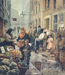 Eine der charakteristischsten Straßen des italienischen Viertels, Soffron Hill, London, von Achille Beltrame (1871-1945) aus La Domenica del Corriere von Achille Beltrame