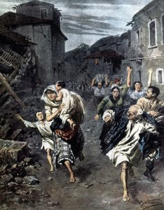 Panik in Reggio Calabria nach dem Erdbeben von 1908. Illustration von Beltrame. 1908 von Achille Beltrame
