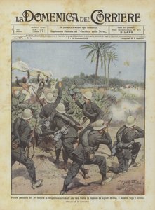 Kleine Patrouille des 20. Infanterieregiments auf Erkundung in Tobruk, die durch Signale in die Irre geführt wird von Achille Beltrame