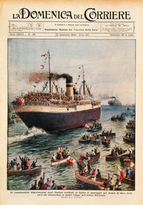 Schiffe transportieren italienische Truppen nach Ostafrika über den Suezkanal, Illustration aus La Domenica del Corriere, 20. Oktober von Achille Beltrame