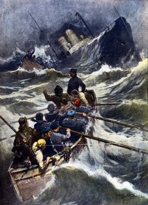 Schiffswrack in der Nähe von Piombino in Italien (Illustration von Beltrame, La Domenica del Corriere, 1910)