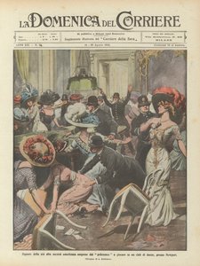 Damen der höchsten amerikanischen Gesellschaft, überrascht von Polizisten beim Spielen in einem Frauenclub bei Newport von Achille Beltrame
