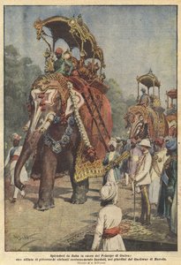 Märchenhafte Pracht zu Ehren des Prinzen von Wales, eine Parade malerischer Elefanten von Achille Beltrame
