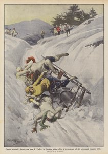 Wintersport, während eines Bobrennens in Engadin kippen einige Schlitten um von Achille Beltrame