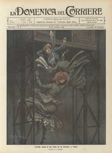 Schrecklicher Sturz zweier Frauen aus einem Aufzug in Neapel von Achille Beltrame